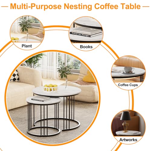 Image of Garden 4 you Coffee Table Faux Marble Nesting Table for Small Place 2 Sets Modern Furniture Living Room Sets End Side Table Night Stand for Bed Room Dining Room (Black & White)