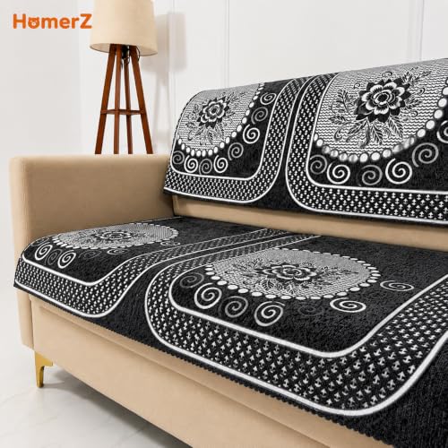 Image of Homerz Premium Chenille Fabric Sofa Cover | Soft, Durable & Dustproof | Decorative Couch Cover (Solitaire Grey, 1 Seater, Seat Cover with Backrest)