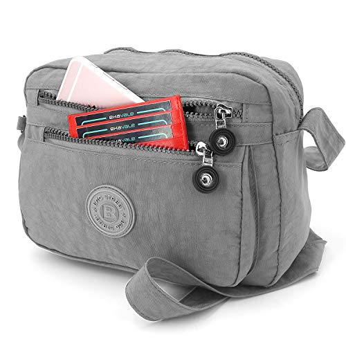 ekavale Kleine Schultertasche aus Wasserabweisendes Nylon – Handtasche für Damen & Mädchen - Crossbody Bag - Leichte Umhängetasche (Grau)