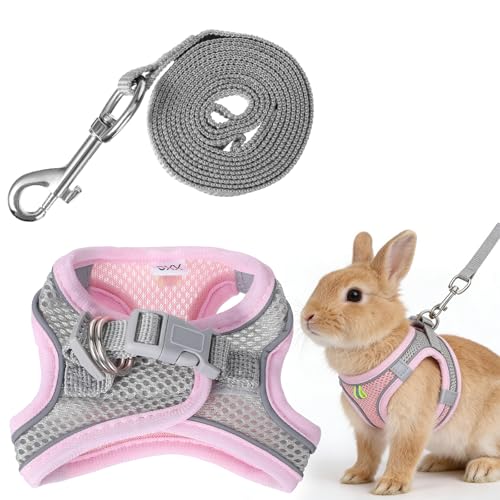 Bunny Harness and Leash Set Breathable Pet Rabbit Harness and Leash Set Soft Rabbit Leashes Reflective Strips Jacket Escape-Proof Walking Gear for Rabbits Small Kitten Puppy Guinea Pigs (Pink S)