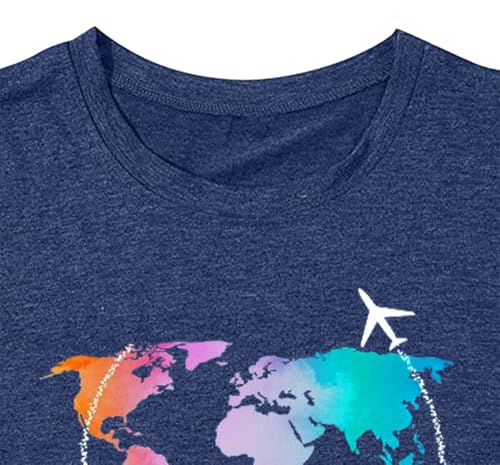 Airplane Mode Shirt Women Love Heart Graphic Tees Adventure Letter Print Short Sleeve Travel Shirts Casual Outdoor Tops4