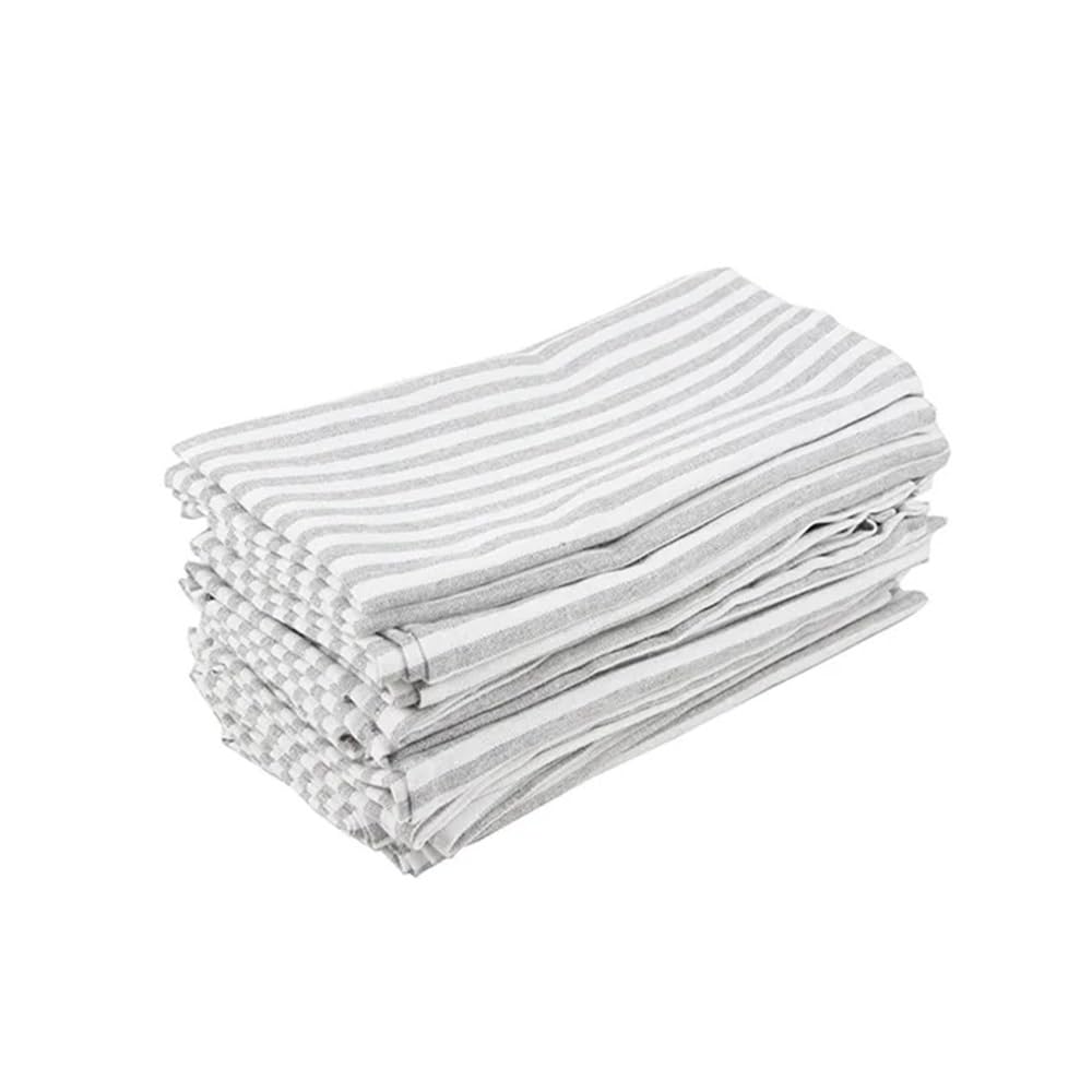 Set di 12 strofinacci in lino e cotone, tinta unita, a righe, 40 x 30 cm, per uso domestico (12-CJ012-3040 grigio)
