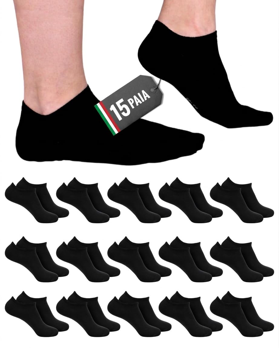 POPYS® 9/15 Paia Calzini Corti in Cotone Unisex | Fantasmini Invisibili e Traspiranti | Calzini Uomo & Calzini Donna per Sport, Palestra e Tempo Libero | Design Ergonomico e Morbido