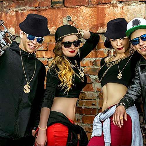 4 Stuks Hip Hop Kostuumset, Dollar Ketting, Zonnebril, Gouden Ring Dollartekens, Bucket Hoed, Rapperaccessoires Uit de Jaren 80/90, Voor Mannen en Vrouwen - Image 8