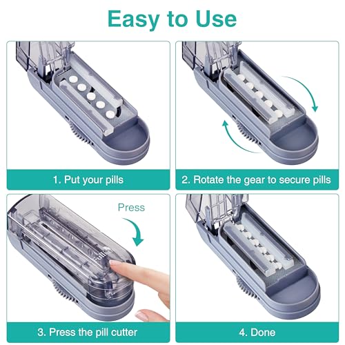 Image of Fullicon Pill Cutter, Cuts Multiple Pills with Accurate Alignment, Grey | Brush & Pill Box Included, Adjusts for Pills Up to 0.6 Inches Wide, Covered Stainless Steel Blade for Safety