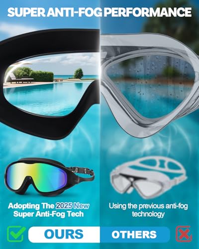 Image of Swim Goggles 2 Pack, Wide View Anti Fog&UV Swimming Goggles for Audlt, No Leak Pool Beach Essentials for Men Women