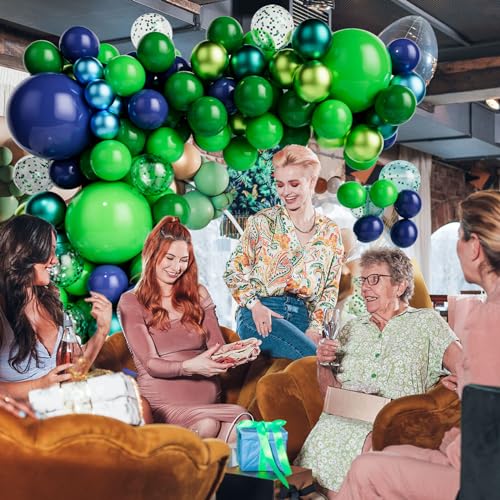 Image of Green Dark Blue Balloon Garland Arch Kit, Dark Blue and Green Latex Balloons, Confetti Balloons for Wedding Birthday Festival Graduation Party Decorations
