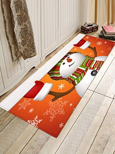 WSHINE 15.7" 47.2" Orange Snowman Floor Runner Rug Merry Christmas Snowflake Kitchen Mats Indoor Outdoor Bell Doormat Window Room Mat