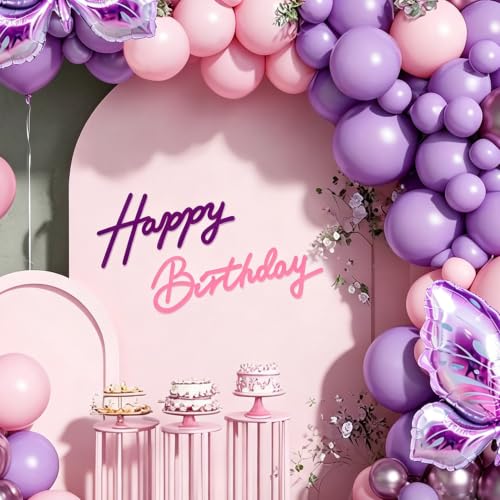 Image of TONIFUL Happy Birthday Sign for Backdrop - Pink Purple Felt Banner - Includes Dot Glue - Perfect for Birthday Party Backdrop,Wall Decr,Balloon Arch,Photo Background