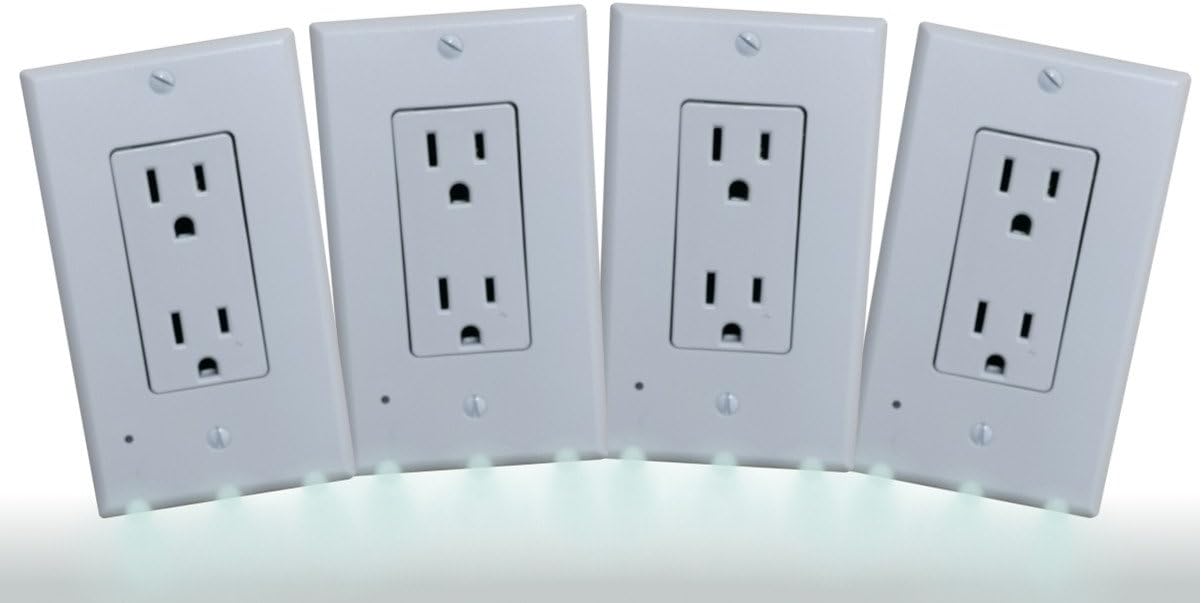 Wall Plate Night Light - 3 LED Outlet Cover - ( 4 Pack ) - Safety Light for Bathroom, Kitchen, Bedroom Decor DIY Home Improvement - Simple to Install. DECOR style cover plate, Sold by Guco Products.
