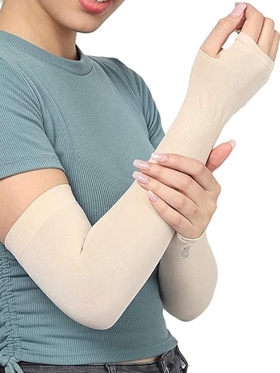 Image of Arm Sleeve UV Protection Cooling Arm Sleeves for Sports Driving Sun Protection Full Hand Gloves Arm Cover For Unisex with Thumb Hole for Boys Girls