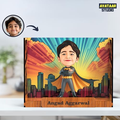 Image of Personalized Gift for Kids, Friends Character Caricature Photo Frame Unique Design Customized Gift for Children, Return Gift Idea (BATMAN, BOX)