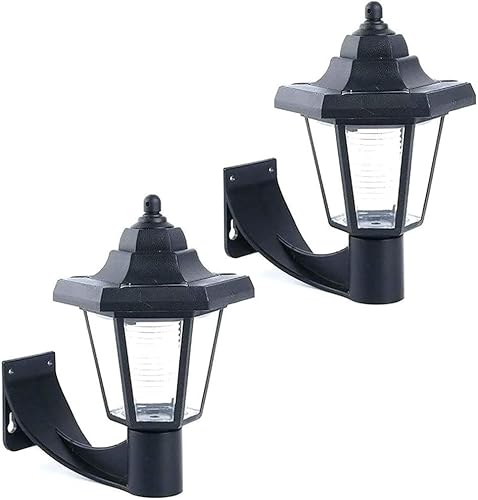 Garden Mile® Juego de 2 faroles de pared de estilo victoriano alimentados por energía solar, color negro, lámparas de pared para exteriores, luces de seguridad, iluminación de jardín y patio