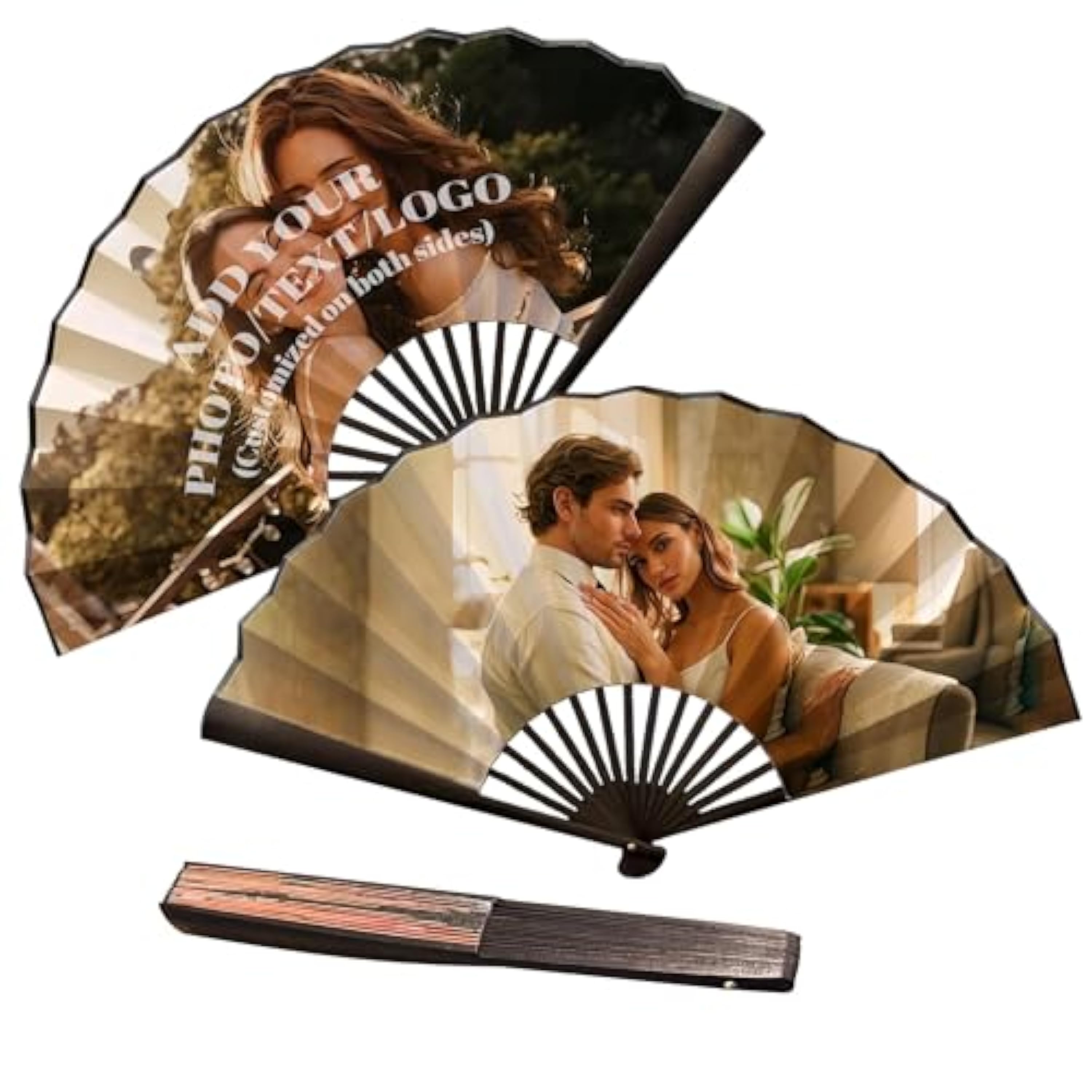 Abanico Personalizado Abanicos de Madera con Tus Propias Fotos |Plegables Abanicos Originales con Foto Texto Nombres Personalizados Regalos de Verano | Regalos Originales (Madera Negra)