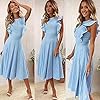 ECOWISH-Womens-Dresses-Elegant-Ruffles-Cap-Sleeves-Summer-A-Line-Midi-Dress ECOWISH Womens Dresses Elegant Wedding Cocktail Ruffles Cap Sleeves Summer A-Line Midi Dress Blue Medium