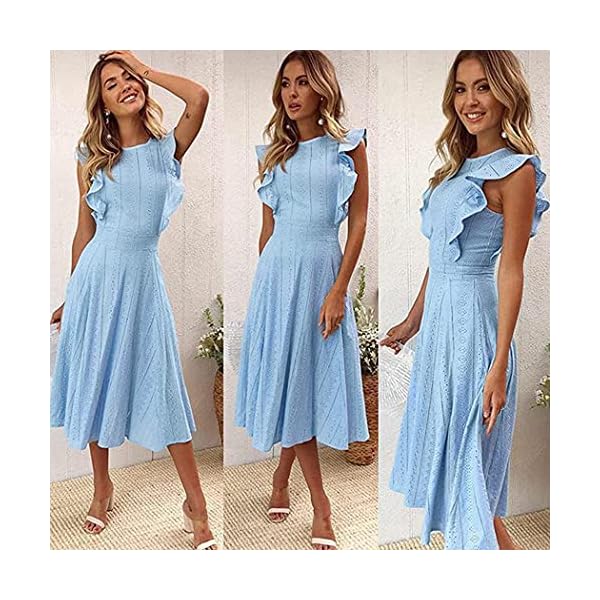 ECOWISH-Womens-Dresses-Elegant-Ruffles-Cap-Sleeves-Summer-A-Line-Midi-Dress ECOWISH Womens Dresses Elegant Wedding Cocktail Ruffles Cap Sleeves Summer A-Line Midi Dress Blue Medium