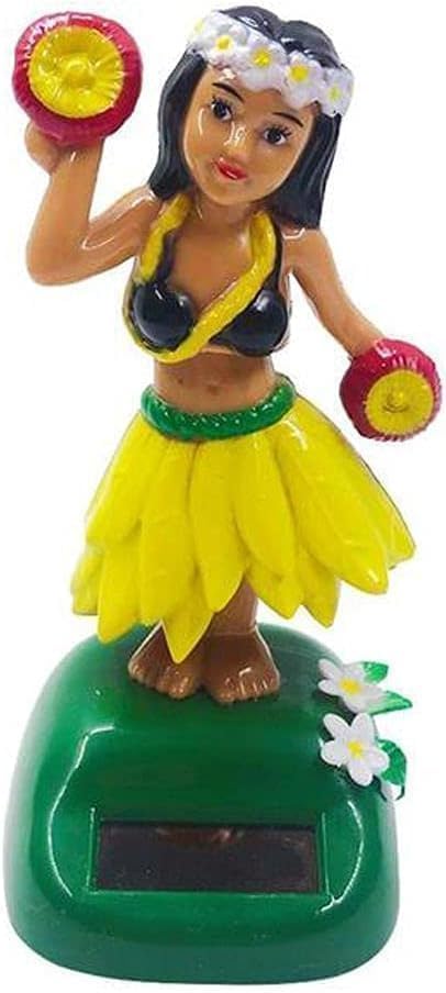 Yellow Hawaiian Dashboard Ornament with Kinetic Dance Motion, Solar-Powered Hula Girl Car Decor,Auto Interior Accessories & Tropical Home Decor for Office/Party Multi-Scene Decoration