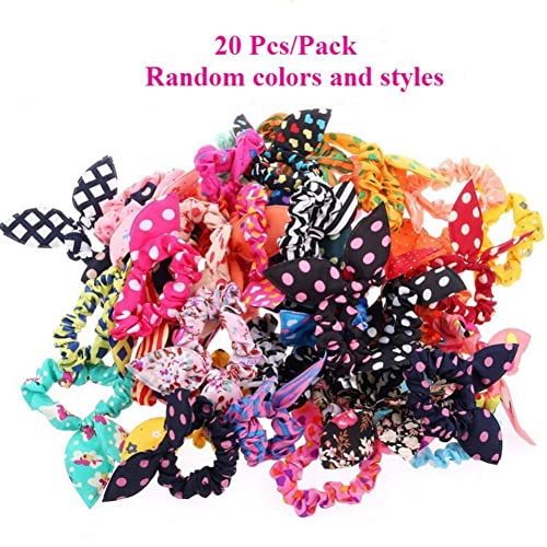 Akoak 20 Pcs Per Pack Lovely Baby Girl's Rabbit Ear Hair Tie Bands Polka Dot Leopard Trip Ponytail Holder #TOP1