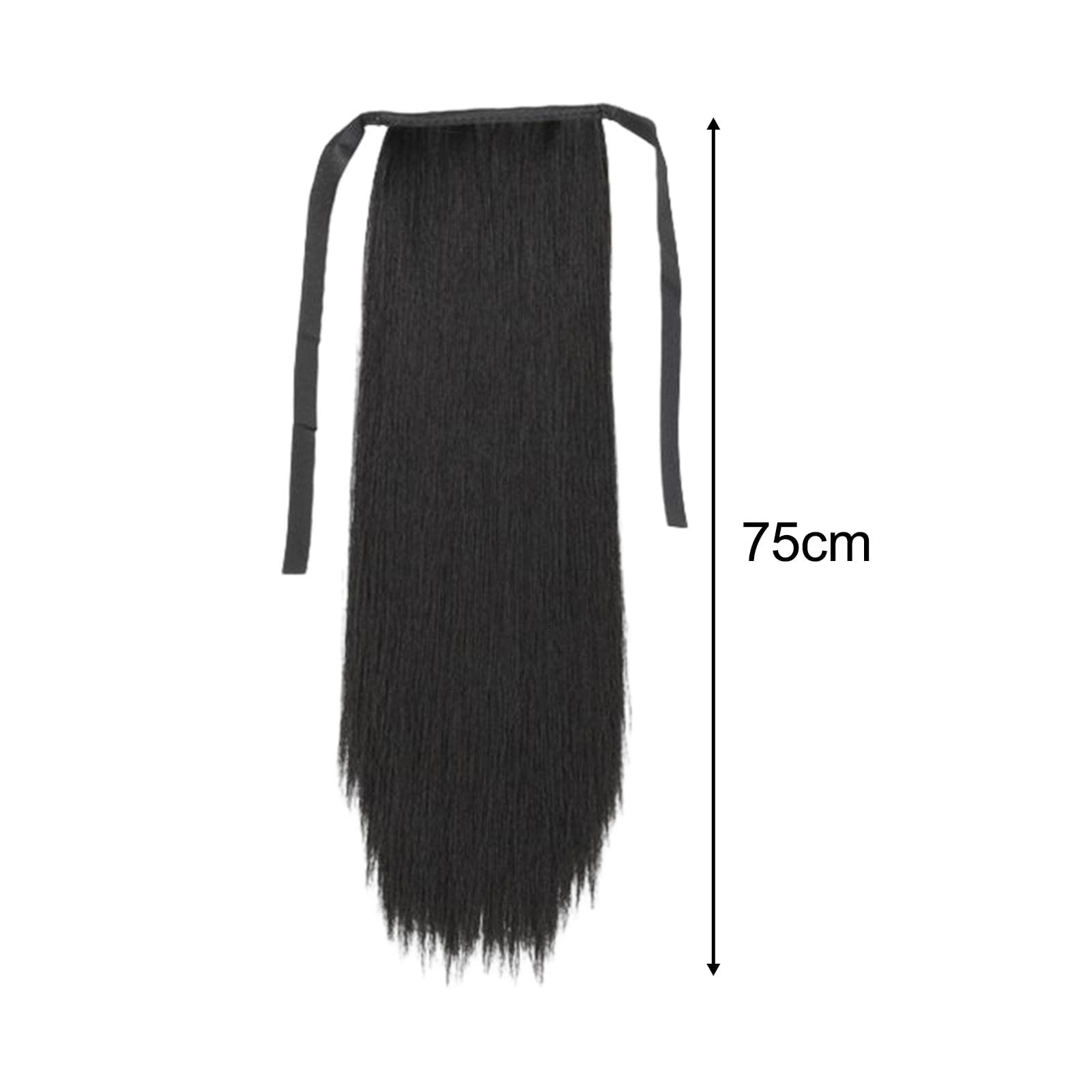 Extension de Queue de Cheval Longue Lisse avec Cordon Faux Postiche Noir Perruque Synthétique Fibre Résistante à La Chaleur Fixation Par Pince Confort, 75CM