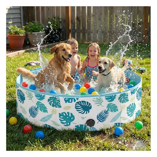 furrybaby Dog Pool for Large Dogs, Foldable Hard Plastic Pet Swimming Pool, Heavy Duty 0.5mm PVC with Non-Slip Bottom, Portable Kiddie Pool for Dogs, Pet Bath Tub for Backyard Summer, GR 63“