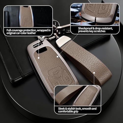 Erivis Key Fob Cover with Keychain for Audi Q6 E-Tron Q7 A6 A3 A7 A8 A8L Q8 SQ7 SQ8 S3 S6 S7 RS6 RS7 Accessories, Leather & Zinc Alloy Car Key Protection Case (Model B) by Erivis - Image 4