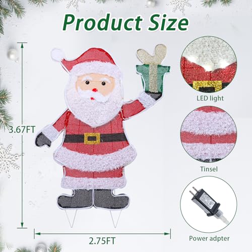 Christmas Santa Lighted Decoration Christmas Lighted Santa Clause with Gift Box Pre-Lit 102 LED Lights Decoration for Xmas Home Pathway Lawn Party Display