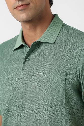 Image of Peter England Men's Cotton Maze Geometric Print Polo T-Shirt - Casual Wear | Modern & Stylish