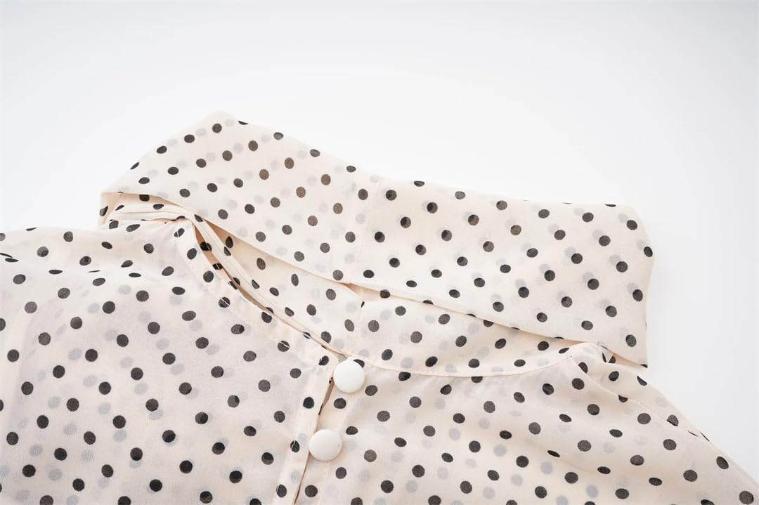 Disimlarl Abito da donna con colletto alla coreana, abito lungo stampato a pois, abito da ufficio