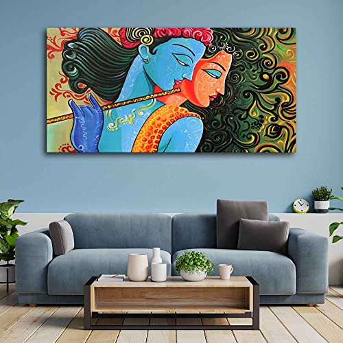 Image of VIBECRAFTS Canvas Paintings for Living Room Drawing Room Radha Krishna With Flute Canvas Wall Painting Fitted With Wooden Frame For Home | Office | Living Room | Gift (PTVCH 2473)