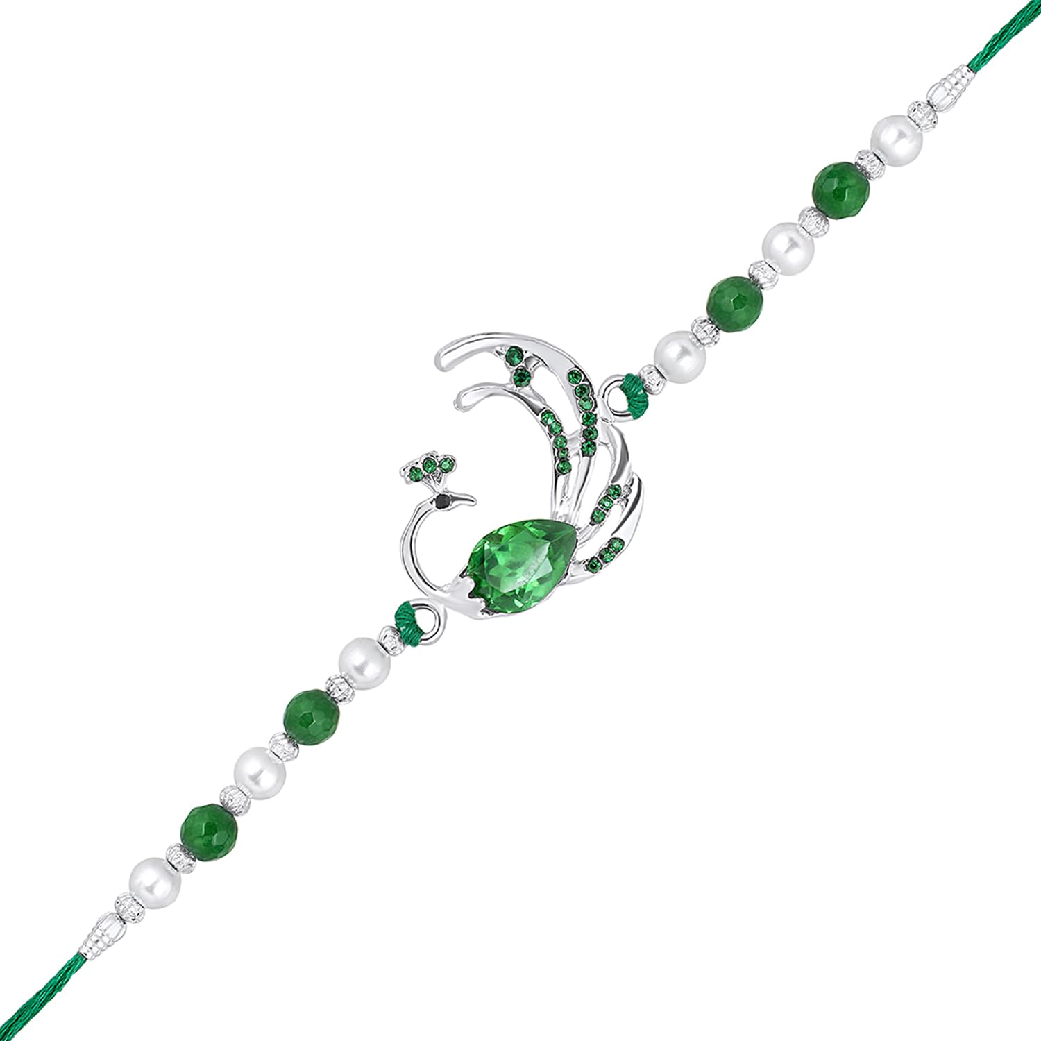 Mahi Rhodium Plated Peacock-Shaped Green Crystals Rakhi for Bhaiya, Brother, Bhai, Bro (RA1100792RGre) (B0D7918D1S) Amazon Price History, Amazon Price Tracker