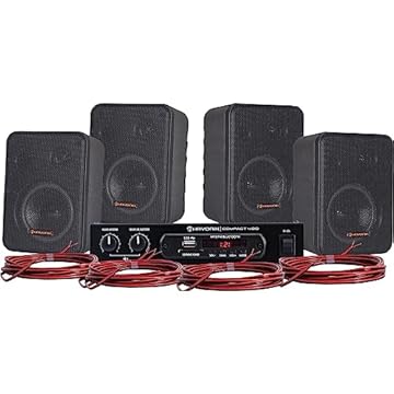 HAYONIK, Kit de Som Ambiente, 400W, Com 4 Caixas Pretas, 1 Amplificador e Cabos para Ligação, USB, Cartão SD, Entrada Auxiliar, Entrada P/Mic, Bluetooth, Rádio FM - AMBIENCE 4000 V2 PT