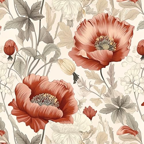 Jeweluck Floral Peel and Stick Wallpaper Boho Floral Contact Paper 16.9inch x 118.1inch Vintage Flowers Wall Paper Botanical Self Adhesive Removable Wallpaper for Bathroom Bedroom Waterproof Vinyl