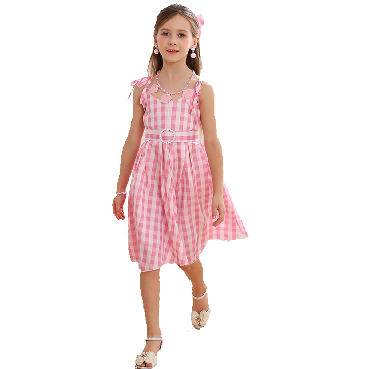 PALAY®Girls Pink Cosplay Costume Dress, Cosplay Barbie Dress For Girls Movie Cosplay Dress Up Kids Outfits With Belt Headwear Accessories Halloween Birthday Party Costume for 120cm 5-6Years Girls (B0D3CYY5M7) Amazon Price History, Amazon Price Tracker