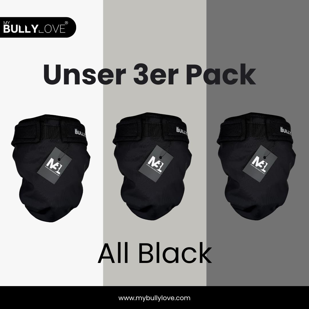 Set da 3 mutandine igieniche lavabili per Bulldog francese, senza foro per la coda, regolabili e riutilizzabili – Tutto nero, Grande (circonferenza fianchi 49–53 cm)