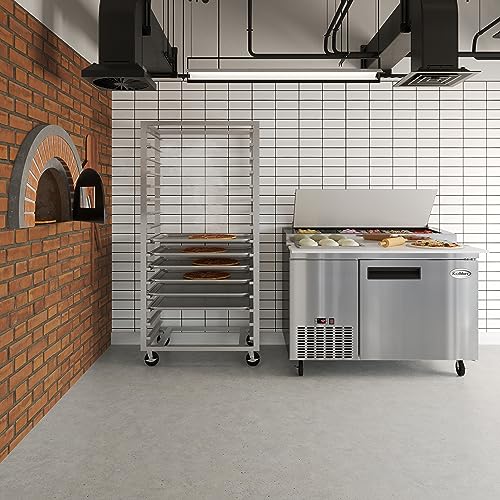 Image of KoolMore 50 Inch Commercial Pizza Prep Table with Built-in Refrigerator, Cutting Board, Food Protection Lid, Cold Storage, Rolling Casters in Stainless Steel,ETL Listed (KM-RPPS-1DSS)