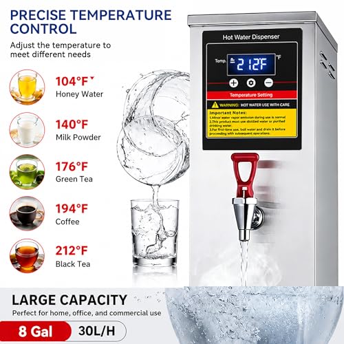 Commercial Hot Water Dispenser Countertop Water Boiler, 1600W 30L | 8GAL per Hour, Instant Hot Water Machine, Step-heating & 86-212°F Temperature Control, For Boba Tea Shop, Cafe, Office - image 3