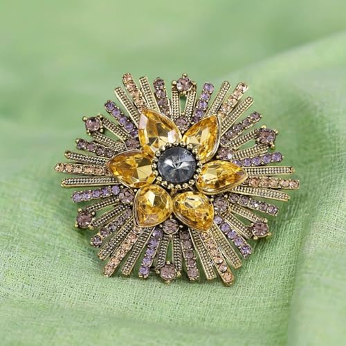 Image of Rhinestone Crystal Sunflower Brooch Pin Elegant Wreath Brooch Clothing Hat Bag Skirt Accessories for Women