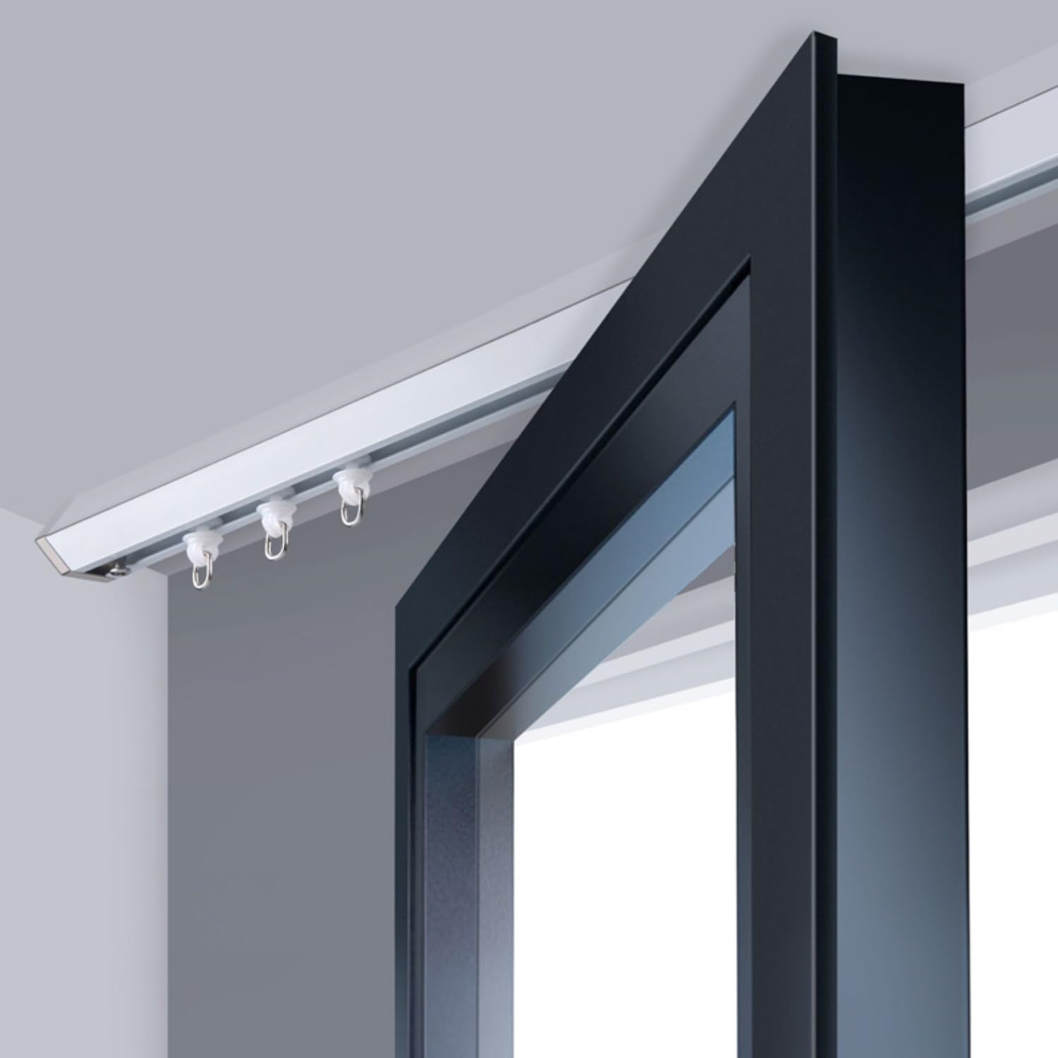 Rail de rideau ultra fin en forme de V monté au plafond - Coude à 90 degrés - Pour fenêtres droites et baies vitrées - Noir - 100 cm - Parfait pour les intérieurs modernes