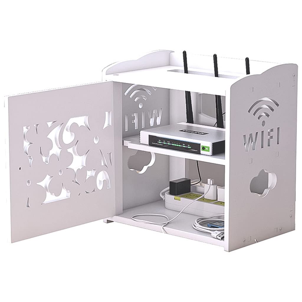 Étagère Flottante pour Maison connectée avec Porte pour routeur, Modem, câbles, Prises et Fils - Support de Rangement Multifonction
