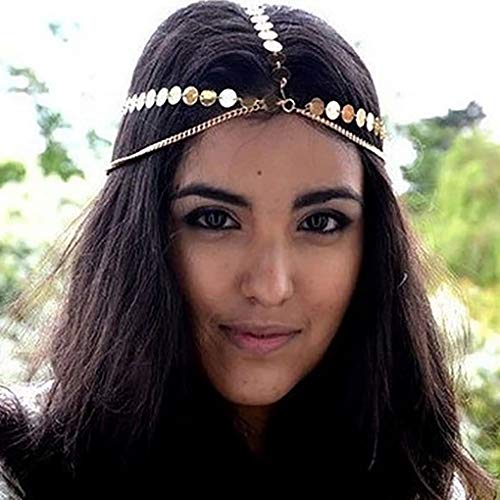 Leiorthrix Sequins Coins Hair Chain Boho Gold Head Chain Hair Jewelry Head piece for Women and Girls (Style 2)