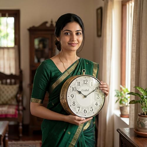 Image of CRAFTEL Metal Analog Double Sided Vintage Station Wall Clocks (Both Side English Dial, Shiny Gold - 10 Inches)