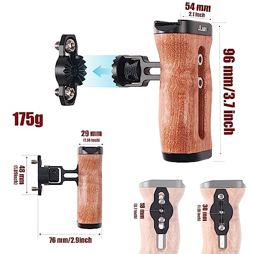 Image of Hersmay Wooden Side Handle Quick Release Camera Hand Grip with 1 /4 inch-20 Screws Stabilizer with ARRI-Style Mount Screw & Cold Shoe Mount for DSLR Mirrorless Video Camera Cage
