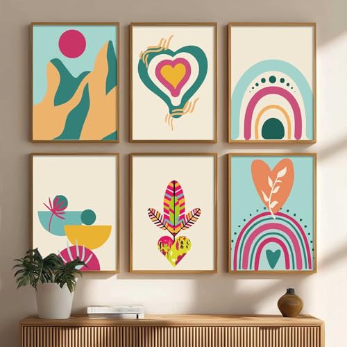 Image of kotart Minimal Boho Framed Wall Art Paintings with Frame for Home Decor - Painting for Wall Decoration Living Room Bedroom Office Room Decor- Pack of 6 (13x17, wall painting)