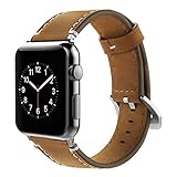 Simpeak Correa de repuesto iWatch de cuero auténtico para series 1, 2 y 3 de Apple Watch, 42 mm color marrón