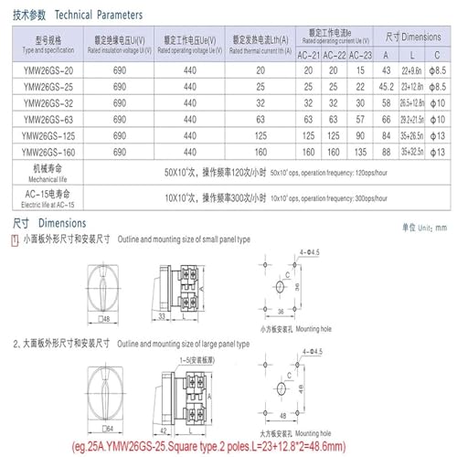 Interruptor de leva LW26-25GS/04 de 380V y 25A con candado de seguridad 3