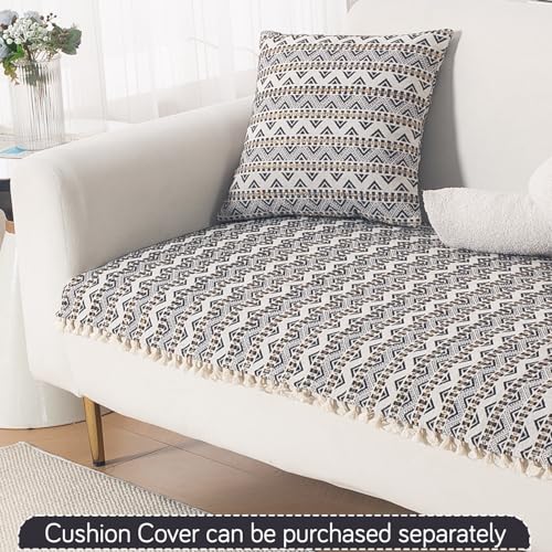 Image of HOKIPO L Shape (3+2 Seater) Sofa Cover Seat Mat | 300 GSM Cotton Acrylic Jacquard Fabric with Tassel, 'Trivana Series' Charcoal Black (IN-936+935-J6)