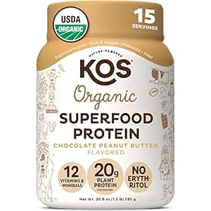 KOS Organic Plant Based Protein Powder, Chocolate Peanut Butter – Delicious Vegan Protein Powder – Keto Friendly, Gluten Free, Dairy Free & Soy Free – 15 Servings