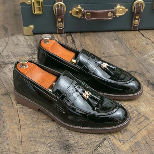 Dress Shoes for Men's Patent Leather Tassel Chunky Loafer Casual Slip - On Platform Loafer Shoes Slip On Dress Shoes for Men Black Brown4