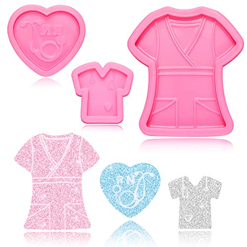 3 Pieces T-Shirt Doctor Theme Nurse Clothing Keychain Stethoscope Love Shaped Keychain Silicone Mold for DIY Resin Clay Chocolate Pudding, Candy, Jelly, Soap Modeling