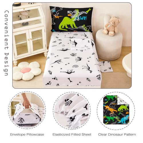 Image of PERFEMET Twin Kids Bedding Sets 4-Piece Cartoon Dinosaur Boys Comforter with Sheets Ultra Soft Reversible Colorful Animal Children Bed in a Bag Set(Dinosaur, Twin)